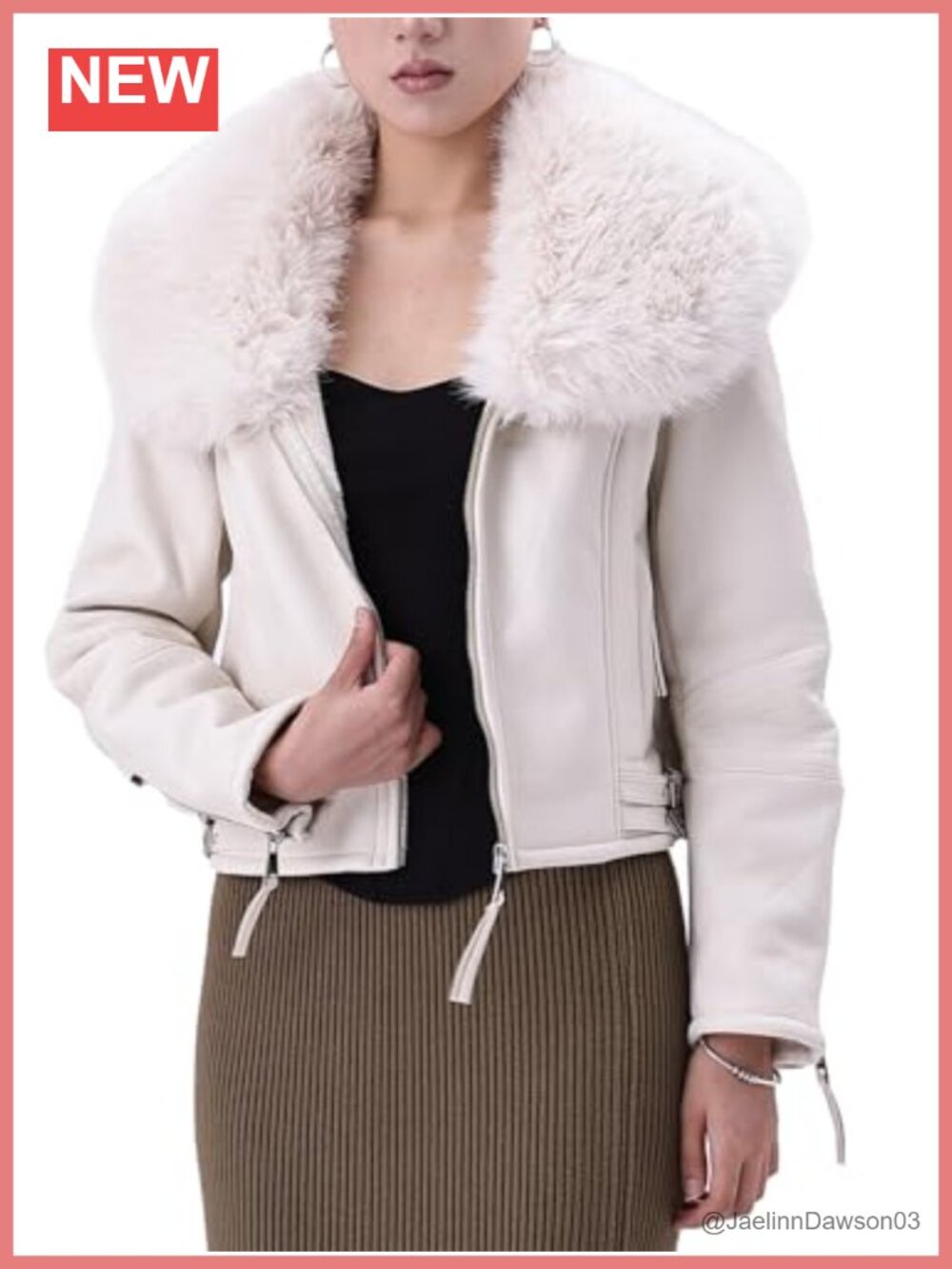 Faux Leather Aviator Jacket Sherpa Lined Faux Fur Collar Winter Coat